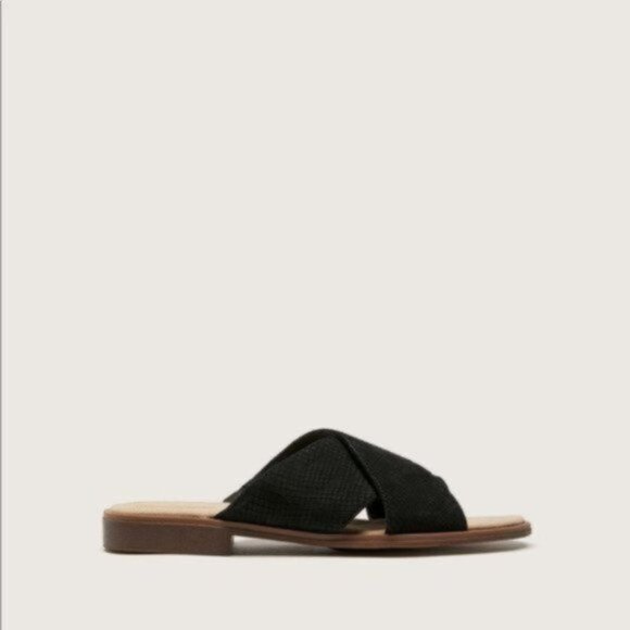 Clarks Women Black Declan Ivy Flat Slip On Sandals Size 11W - Picture 1 of 7